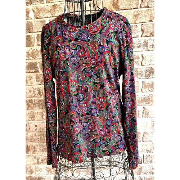Lauren Ralph Lauren Tops - VTG Lauren Ralph Lauren Long Sleeve Top XL Pullover Paisley Preppy Cotto…